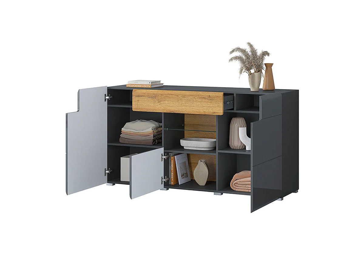 Bufé 3 puertas 1 cajón Jules Gris y Madera
