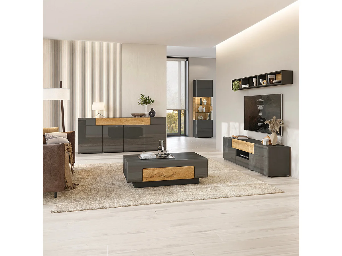 Bufé 3 puertas 1 cajón Jules Gris y Madera