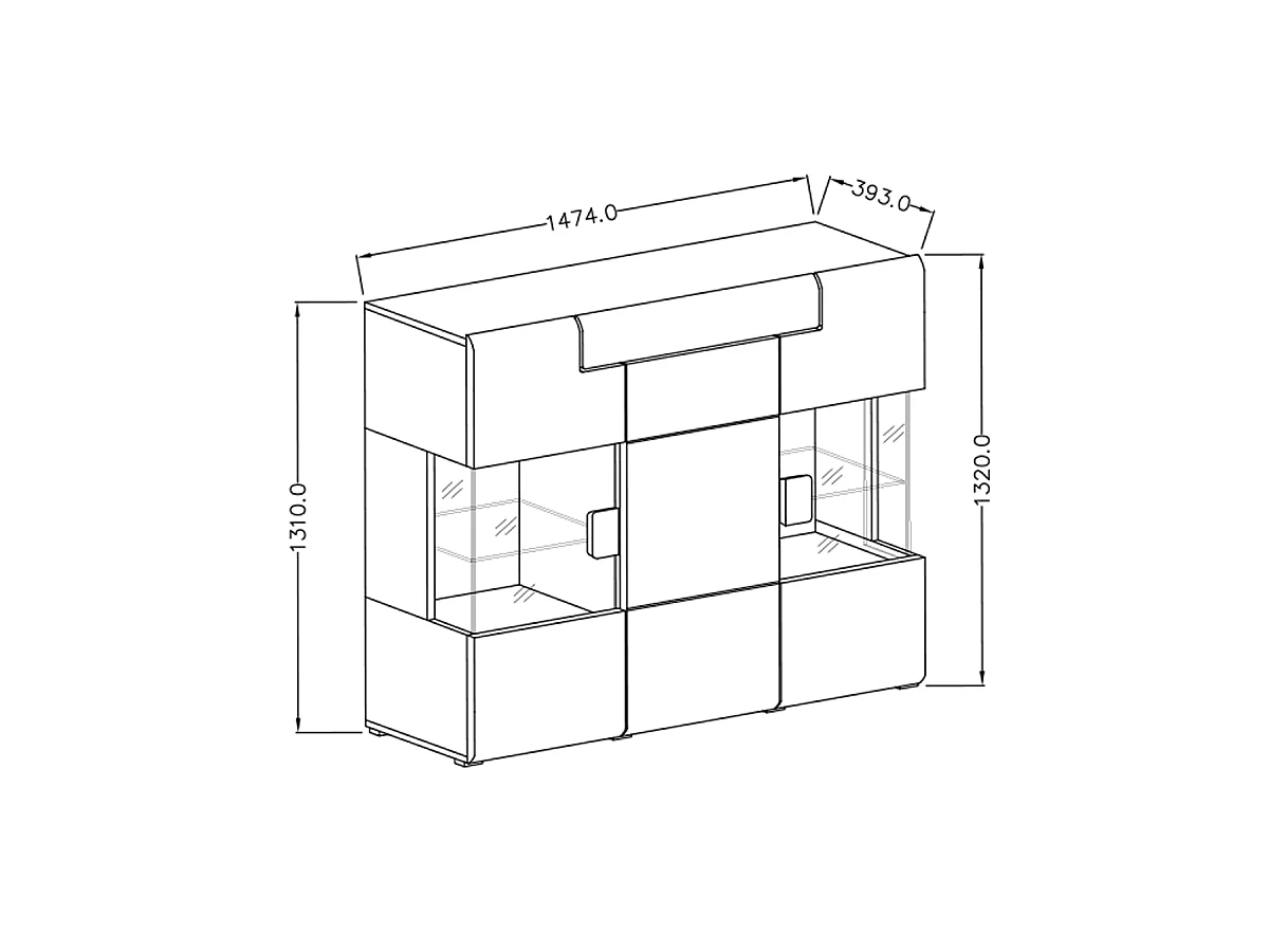 3-deurs 1-lade highboard met LED Jules Wit en Hout