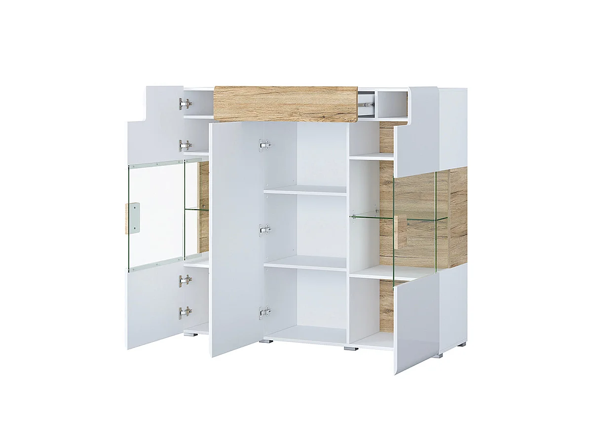 3-dørs 1-skuffe highboard med LED Jules White og Wood
