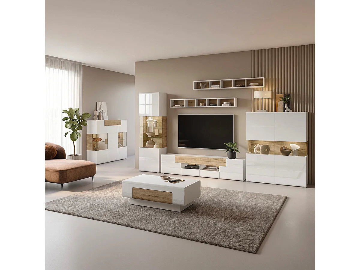 3-dørs 1-skuffe highboard med LED Jules White og Wood