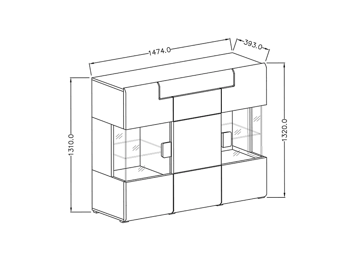 3-deurs 1-lade highboard met LED Jules Wit en Hout