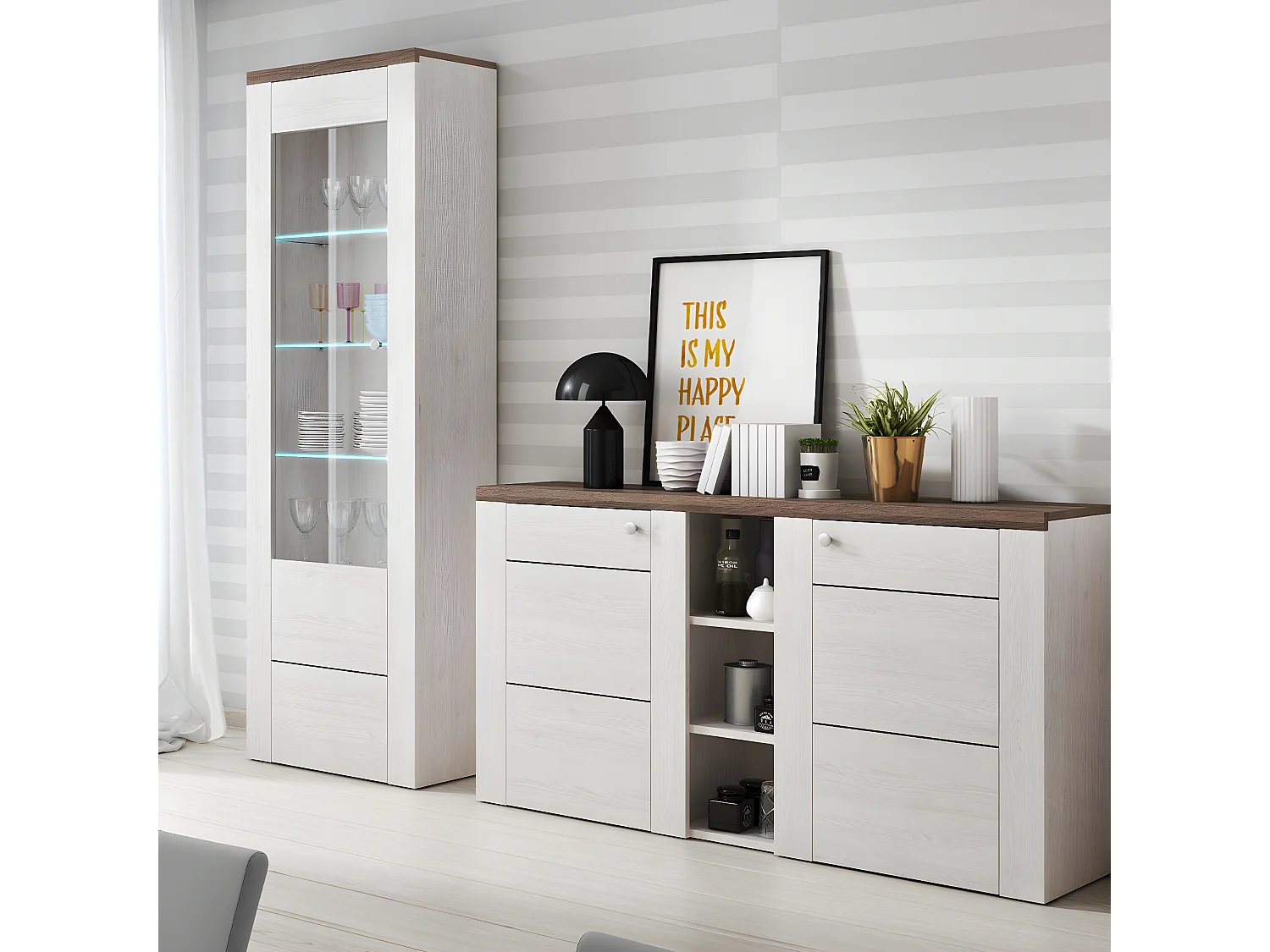 Buffet 2 ante Amaury marrone e bianco 85cm