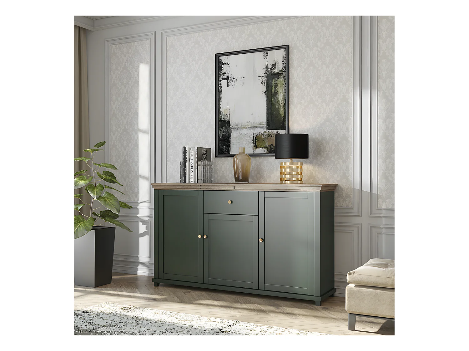 Bufé 3 puertas 1 cajón Martin Verde y Madera