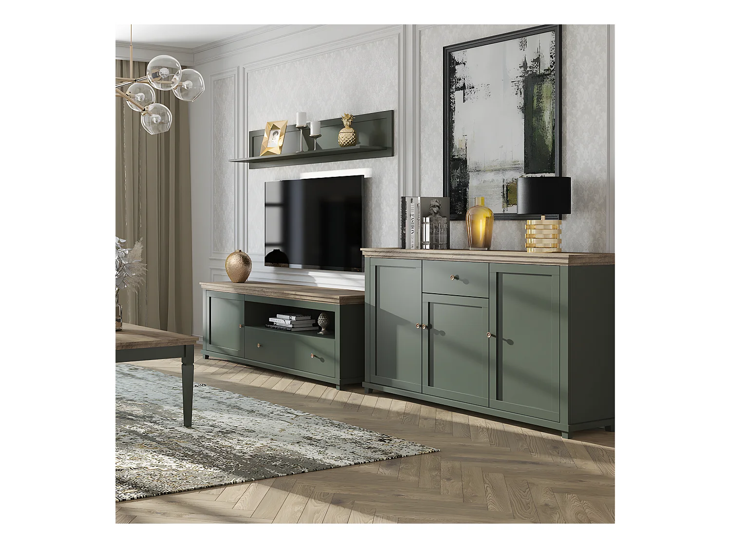 Bufé 3 puertas 1 cajón Martin Verde y Madera