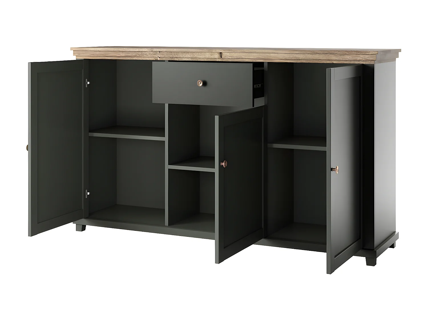 Aparador 3 portas 1 gaveta Martin verde e madeira 93cm