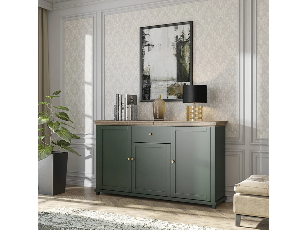 Buffet 3 portes 1 tiroir Martin Vert et Bois