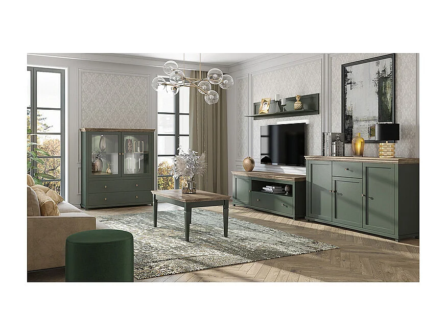 Buffet 3 portes 1 tiroir Martin Vert et Bois