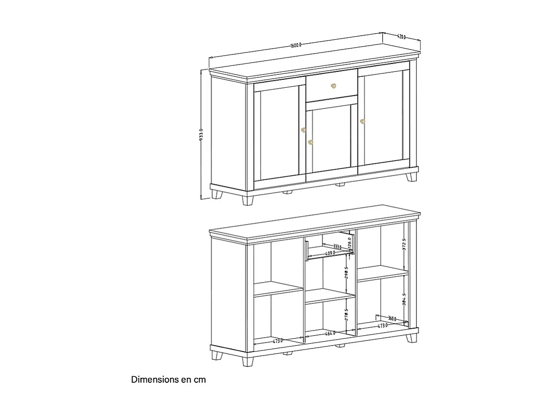 Buffet 3 portes 1 tiroir Martin Vert et Bois
