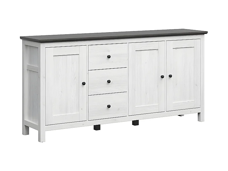 Buffet 3 portes 3 tiroirs Duck Blanc et Bois foncé