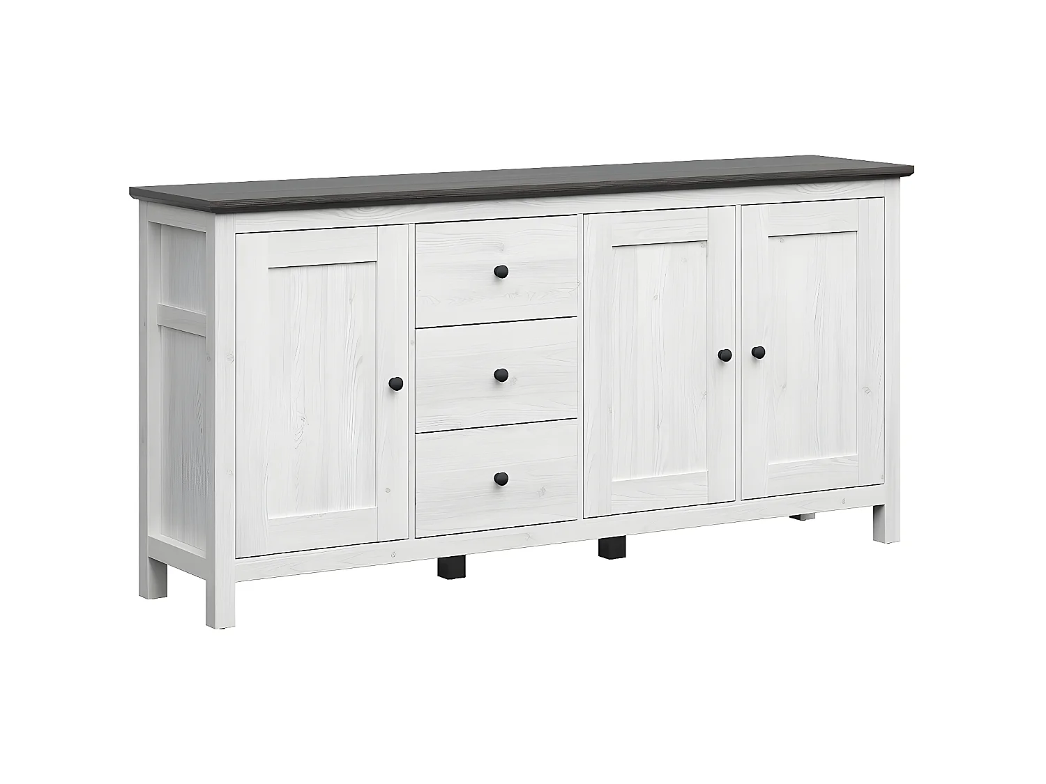 Buffet 3 portes 3 tiroirs Duck Blanc et Bois foncé