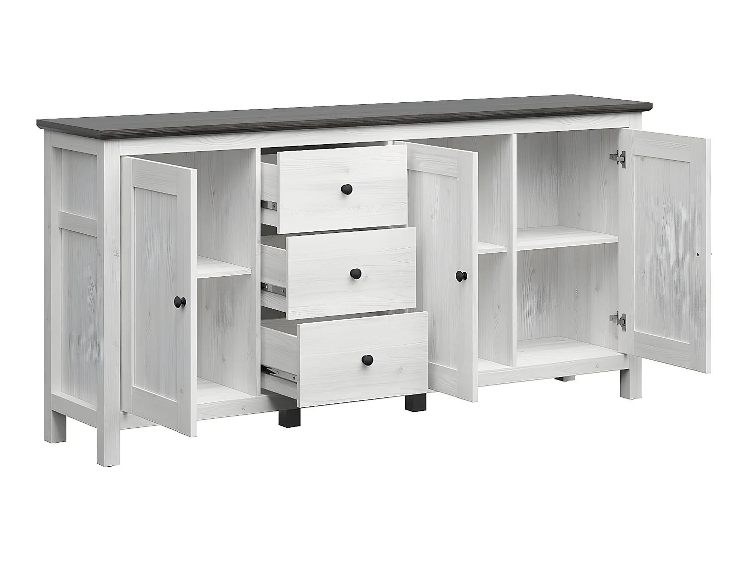 Buffet 3 portes 3 tiroirs Duck Blanc et Bois foncé
