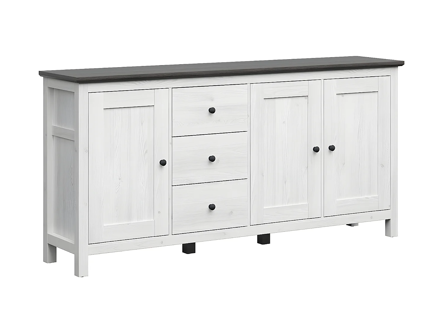 Buffet 3 portes 3 tiroirs Duck Blanc et Bois foncé