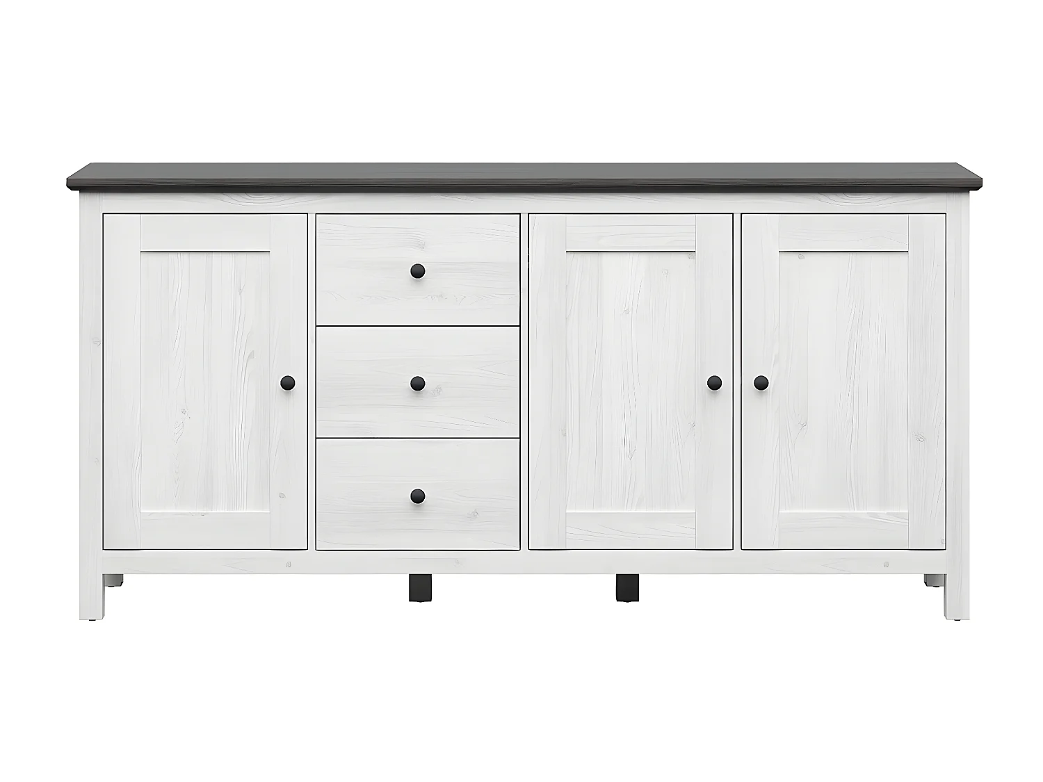 Buffet 3 portes 3 tiroirs Duck Blanc et Bois foncé