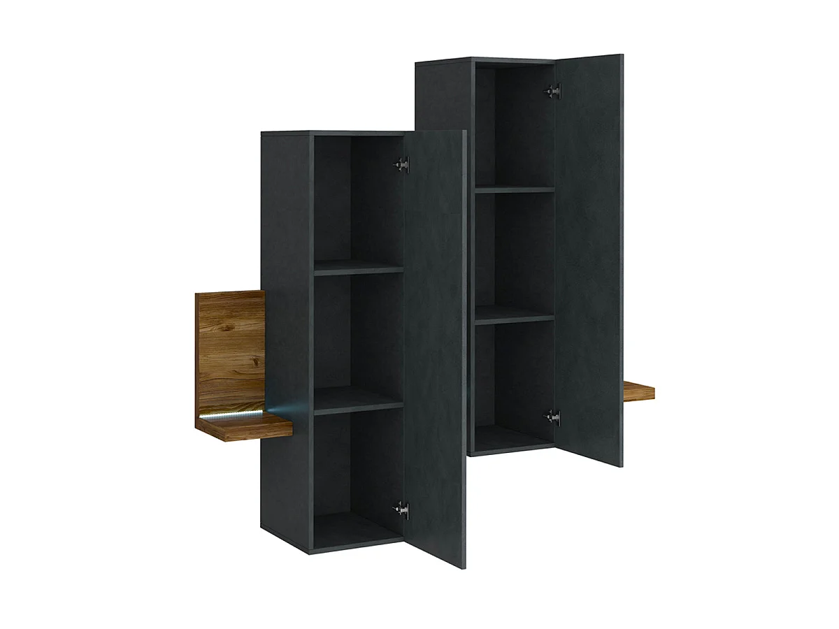 Ilyes Grey and Wood shelf and wall cabinet 150 cm