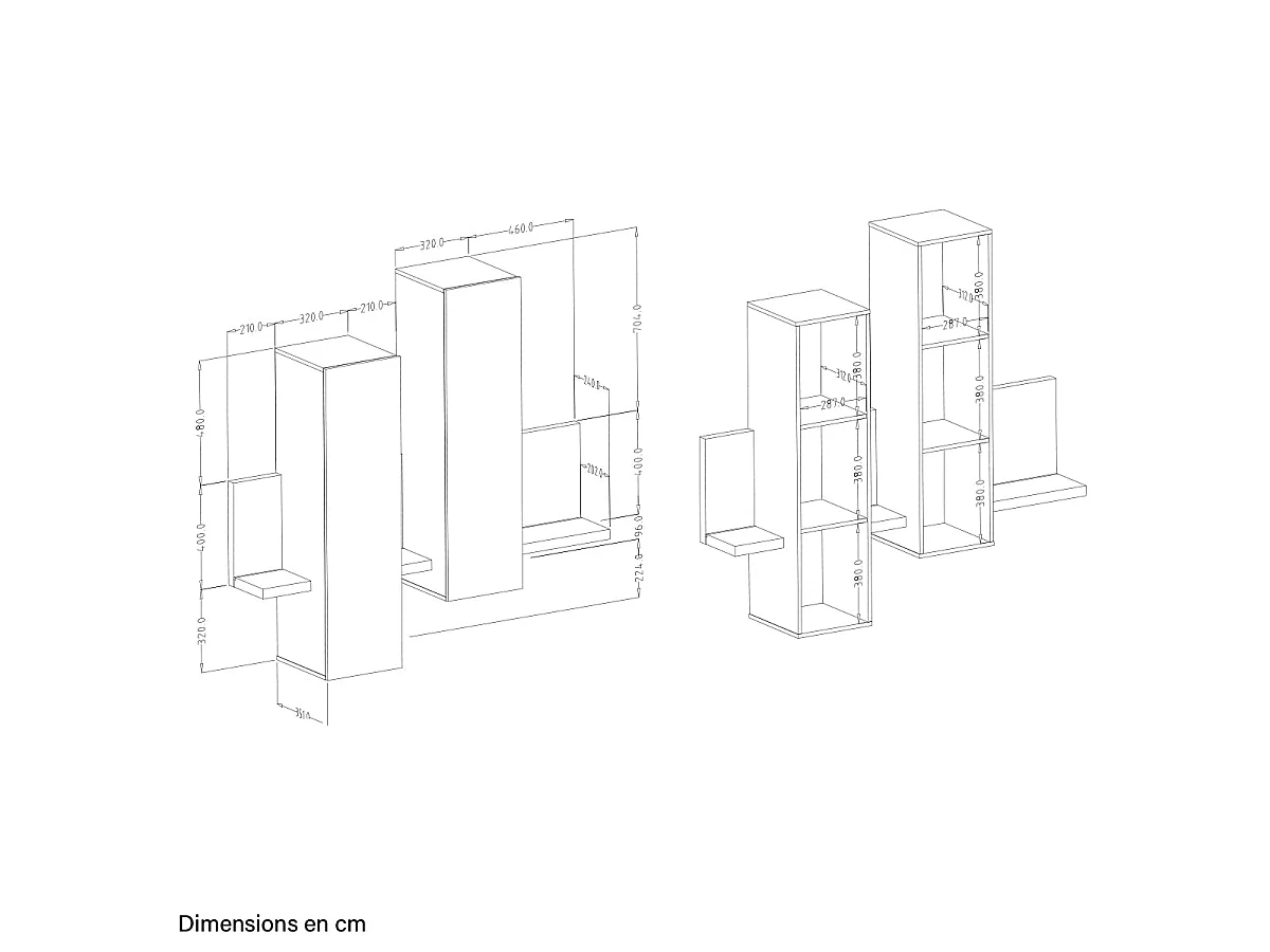 Ilyes Grey and Wood shelf and wall cabinet 150 cm