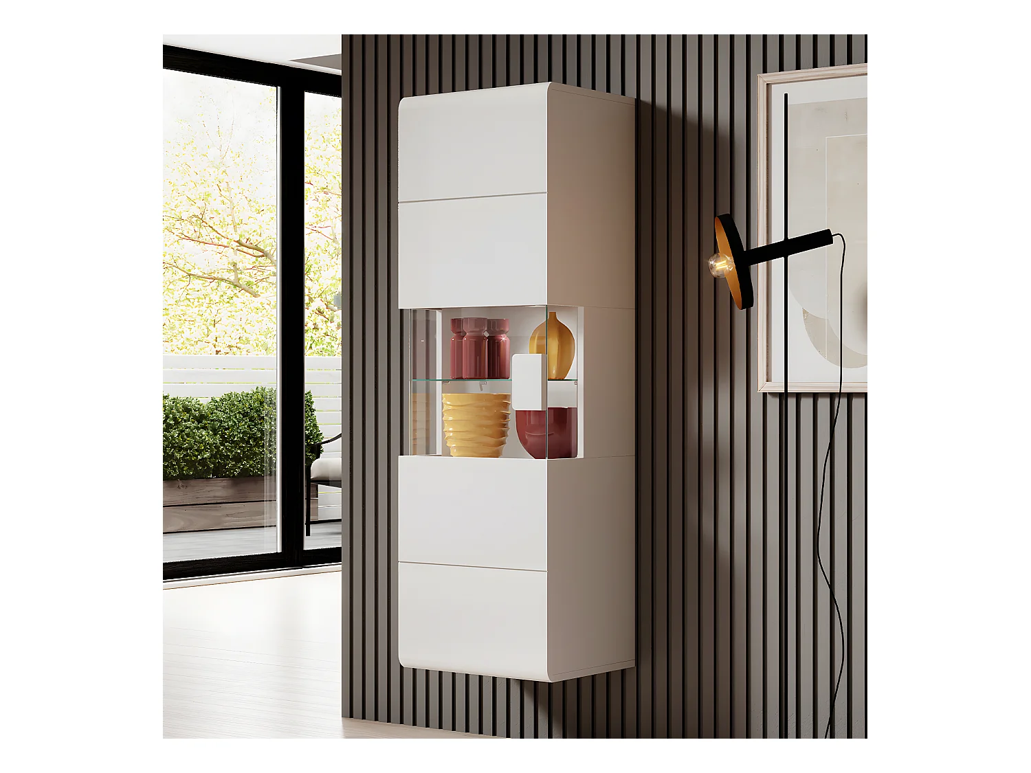 Vitrine murale 1 porte avec LED Jules Blanc
