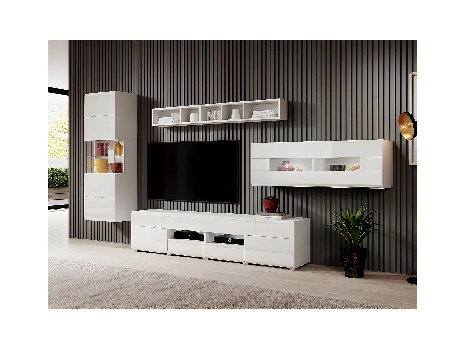 Vitrine murale 1 porte avec LED Jules Blanc