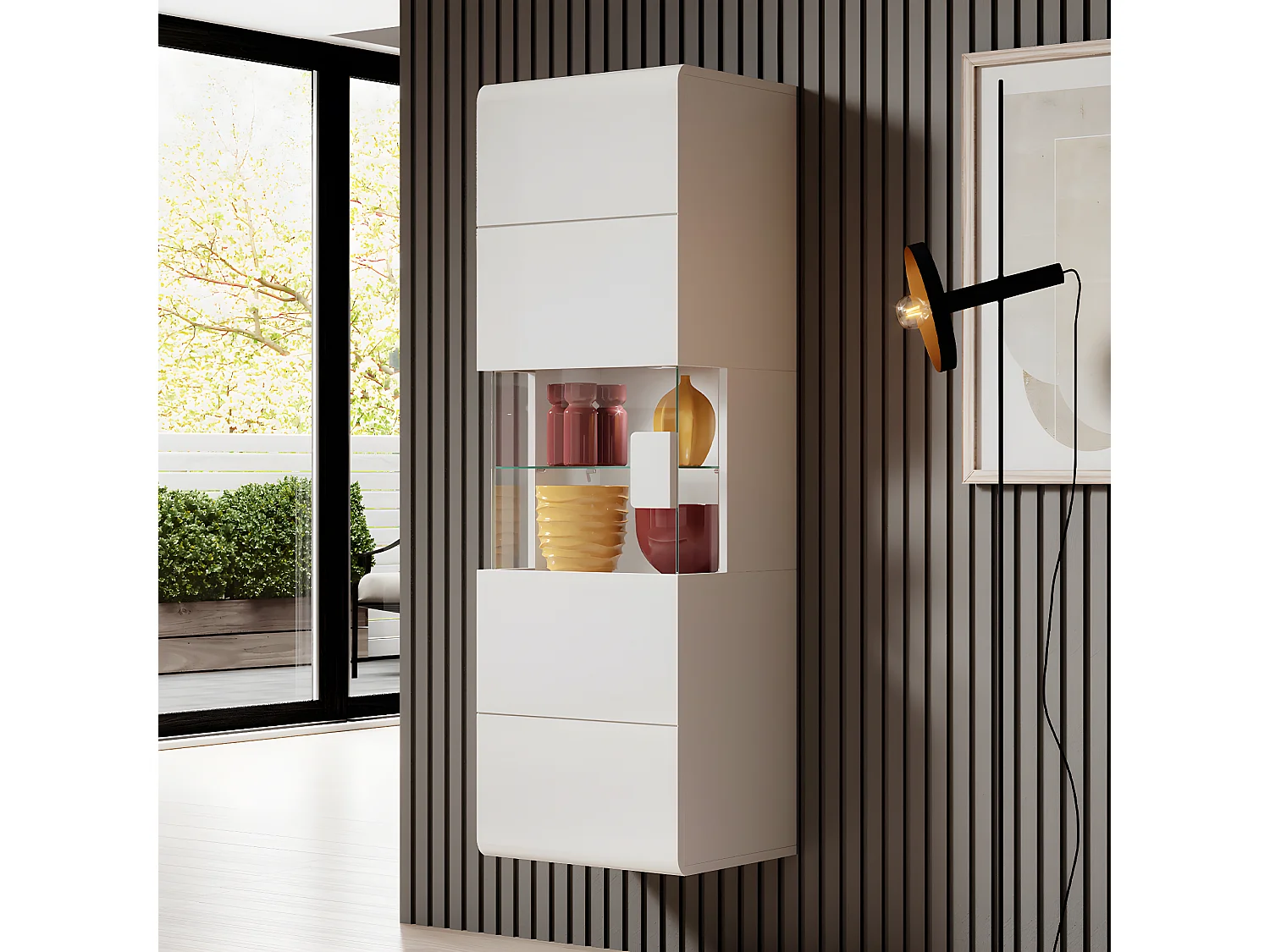 Vitrina de pared 1 puerta con LED Jules Blanco