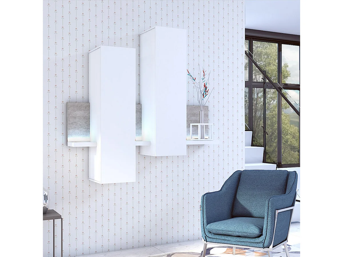 Étagère et armoire murale 150 cm Ilyes Blanc et Béton