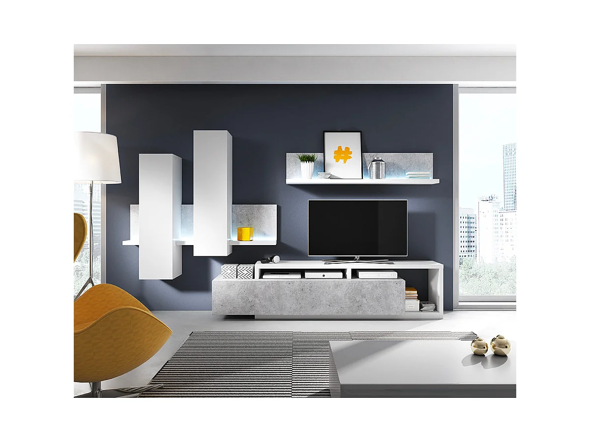 Ilyes White and Concrete shelf and wall cabinet 150 cm