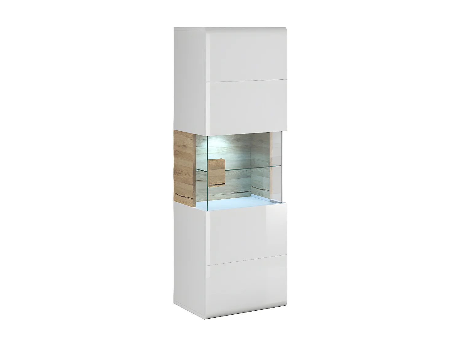 Vitrine murale 1 porte avec LED Jules Blanc et Bois