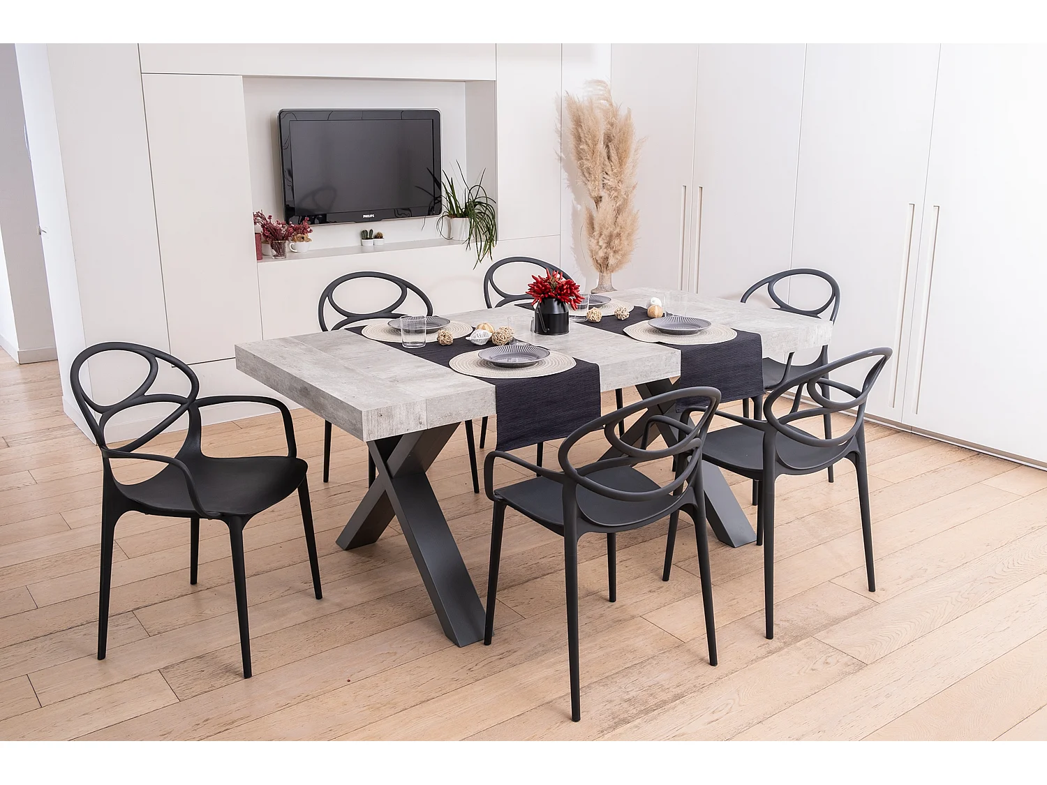 Set de 6 chaises en polypropylène avec fibre de verre, empilables pour extérieur et jardin, bar et restaurant, cuisine design moderne -Charlotte- Noir