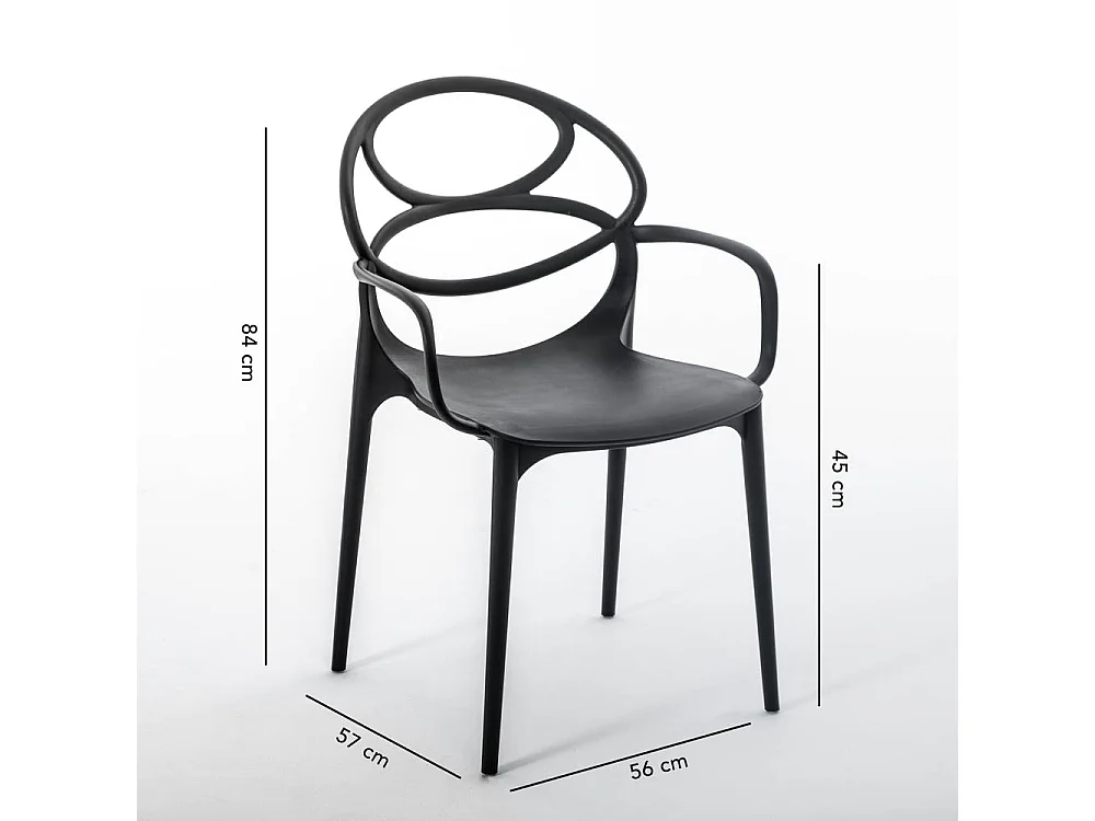 Set de 6 chaises en polypropylène avec fibre de verre, empilables pour extérieur et jardin, bar et restaurant, cuisine design moderne -Charlotte- Noir