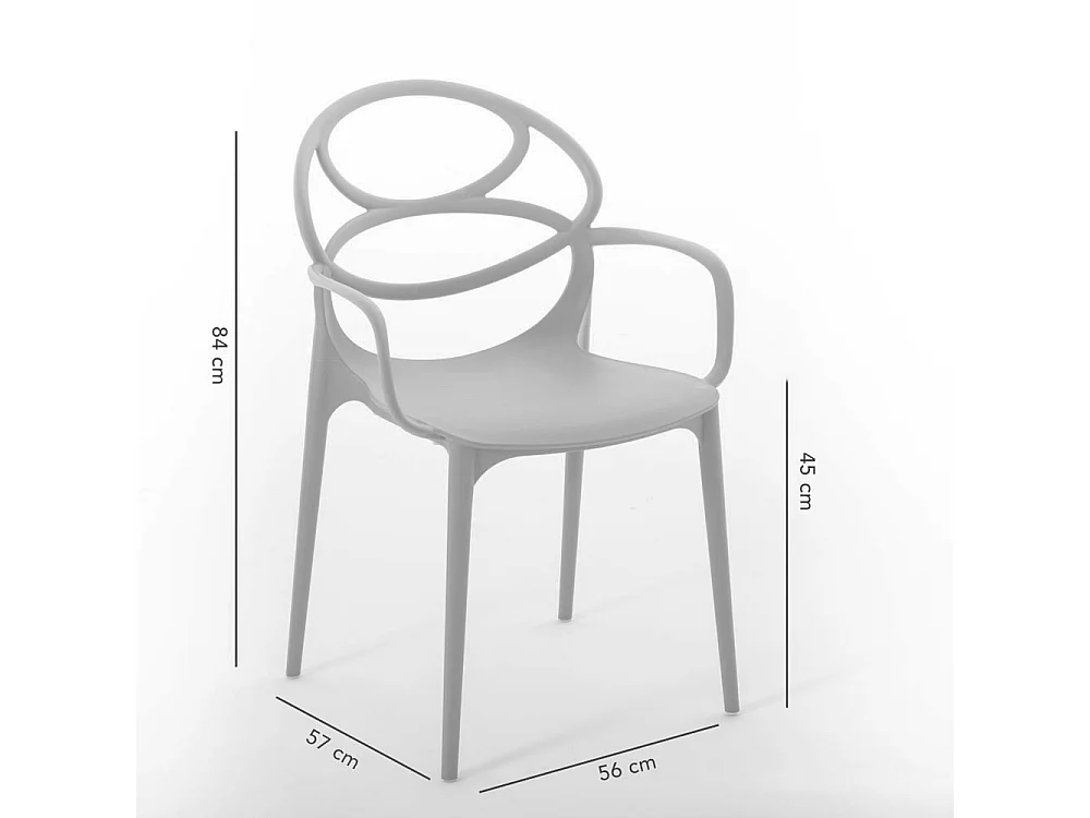 Set de 4 chaises en polypropylène avec fibre de verre, empilables pour extérieur, jardin, bar, restaurant, cuisine design moderne-Charlotte-Gris Clair