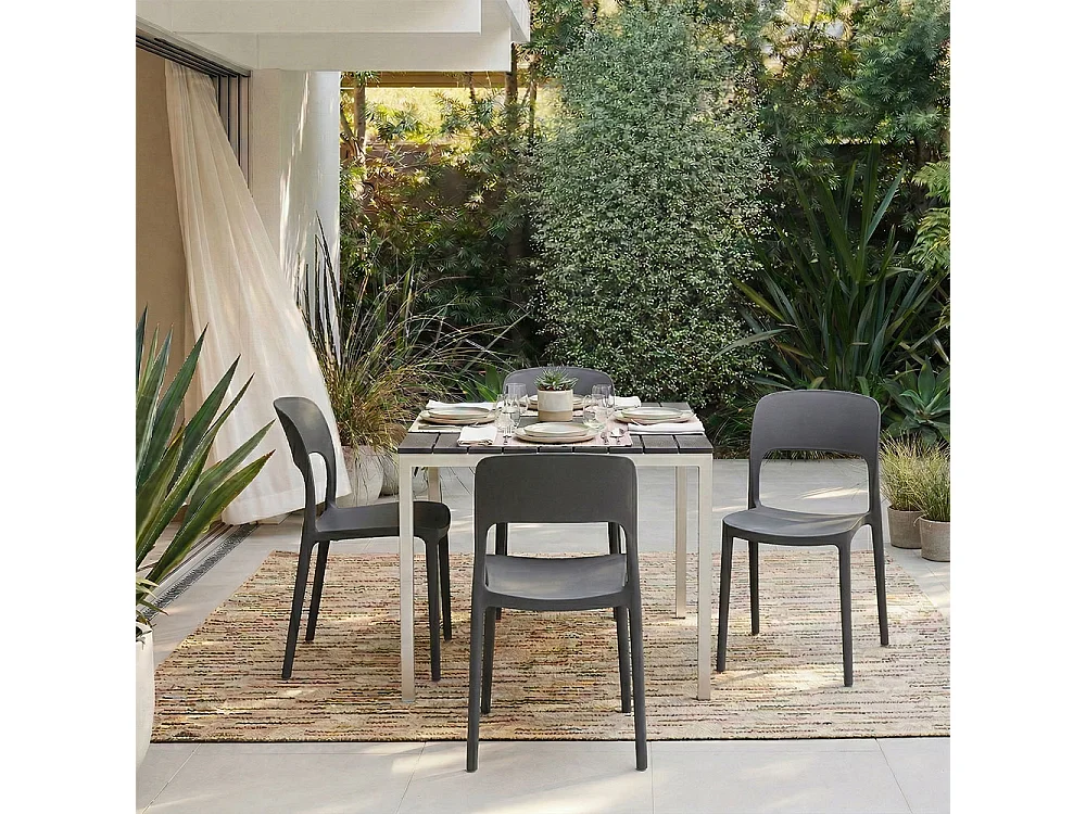 Lot de 4 chaises empilables en résine pour intérieur et extérieur, robustes et faciles à nettoyer, idéales pour jardin, terrasse, balcon BARBARA/Gris foncé