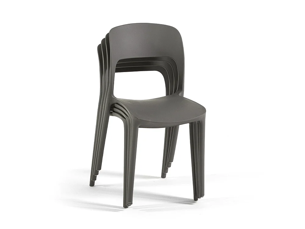 Lot de 4 chaises empilables en résine pour intérieur et extérieur, robustes et faciles à nettoyer, idéales pour jardin, terrasse, balcon BARBARA/Gris foncé