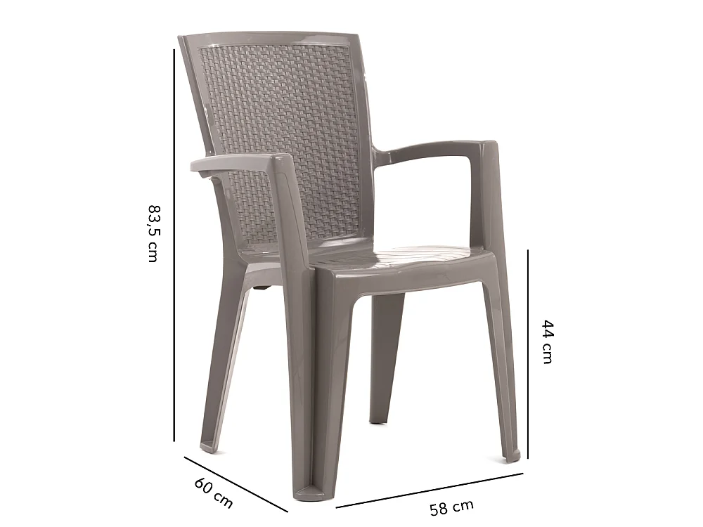 Lot repas de jardin, table rectangulaire en résine Samuel, 6 chaises en résine monobloc empilables effet rotin Diana - Taupe/Taupe