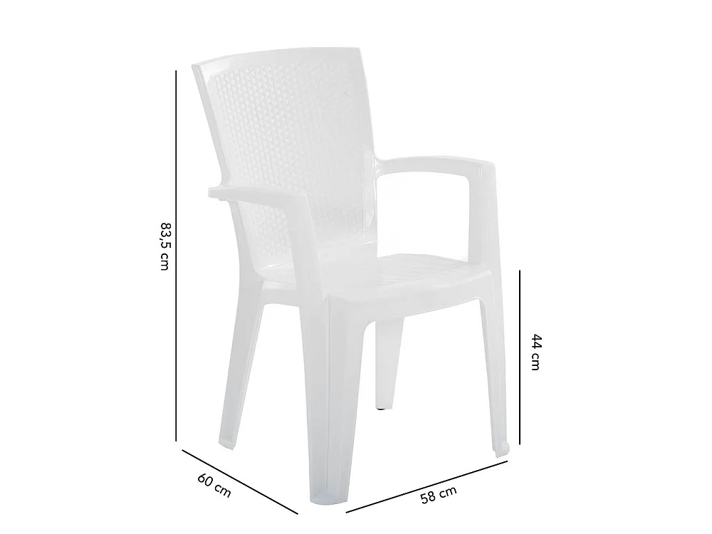 Lot repas de jardin, table rectangulaire en résine Samuel, 6 chaises en résine monobloc empilables effet rotin Diana - Blanc/Blanc