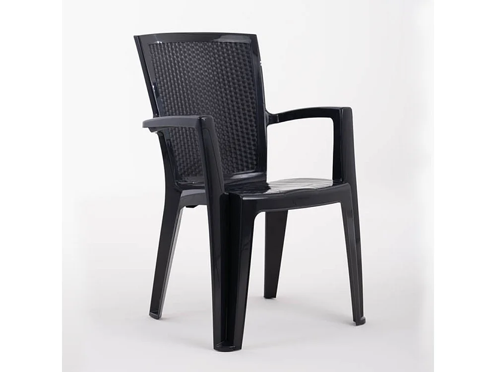 Lot repas de jardin, table rectangulaire en résine Samuel, 6 chaises en résine monobloc empilables effet rotin Diana - Noir/Noir