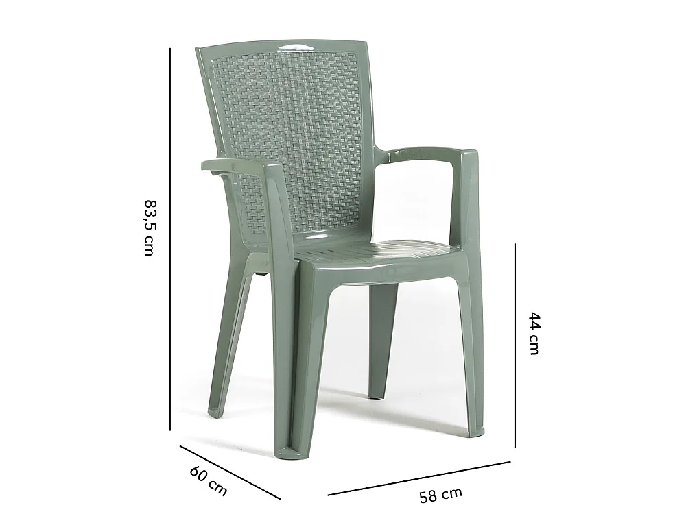 Lot repas de jardin, table rectangulaire en résine Samuel, 6 chaises en résine monobloc empilables effet rotin Diana - Sauge/Blanc