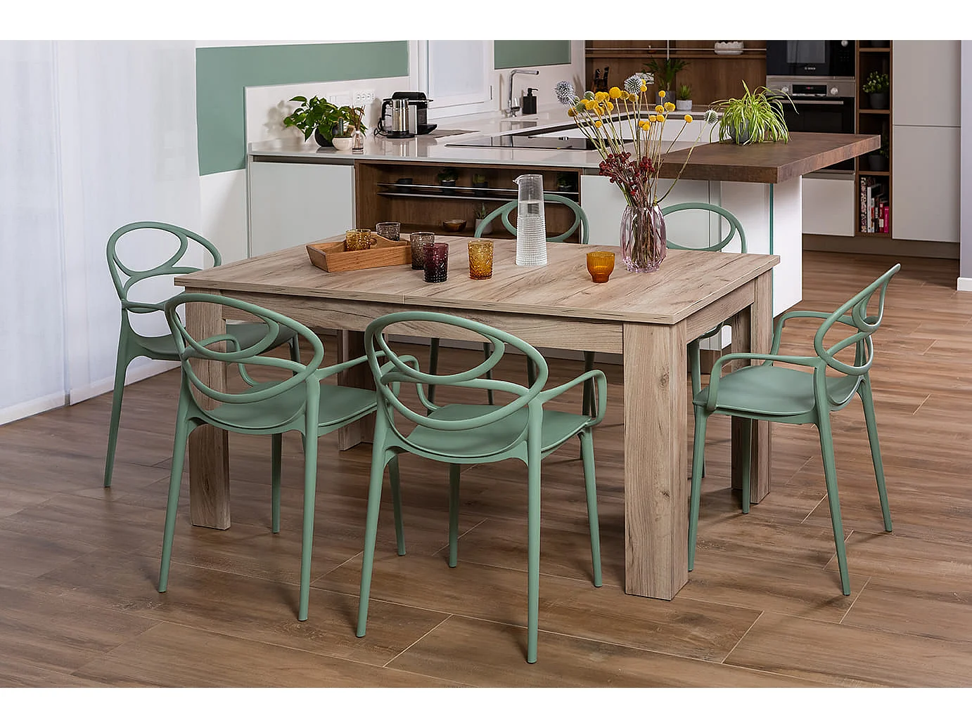 Set de 6 chaises en polypropylène avec fibre de verre, empilables pour extérieur et jardin, bar et restaurant, cuisine design moderne -Charlotte-Sauge