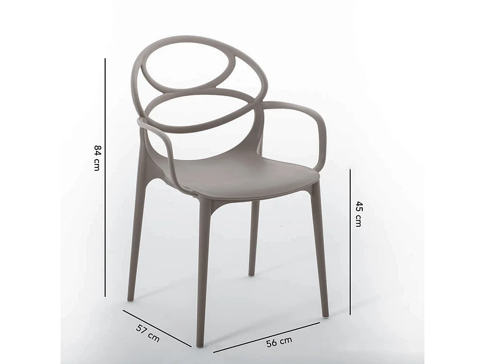 Set de 6 chaises en polypropylène avec fibre de verre, empilables pour extérieur et jardin, bar et restaurant, cuisine design moderne -Charlotte-Taupe