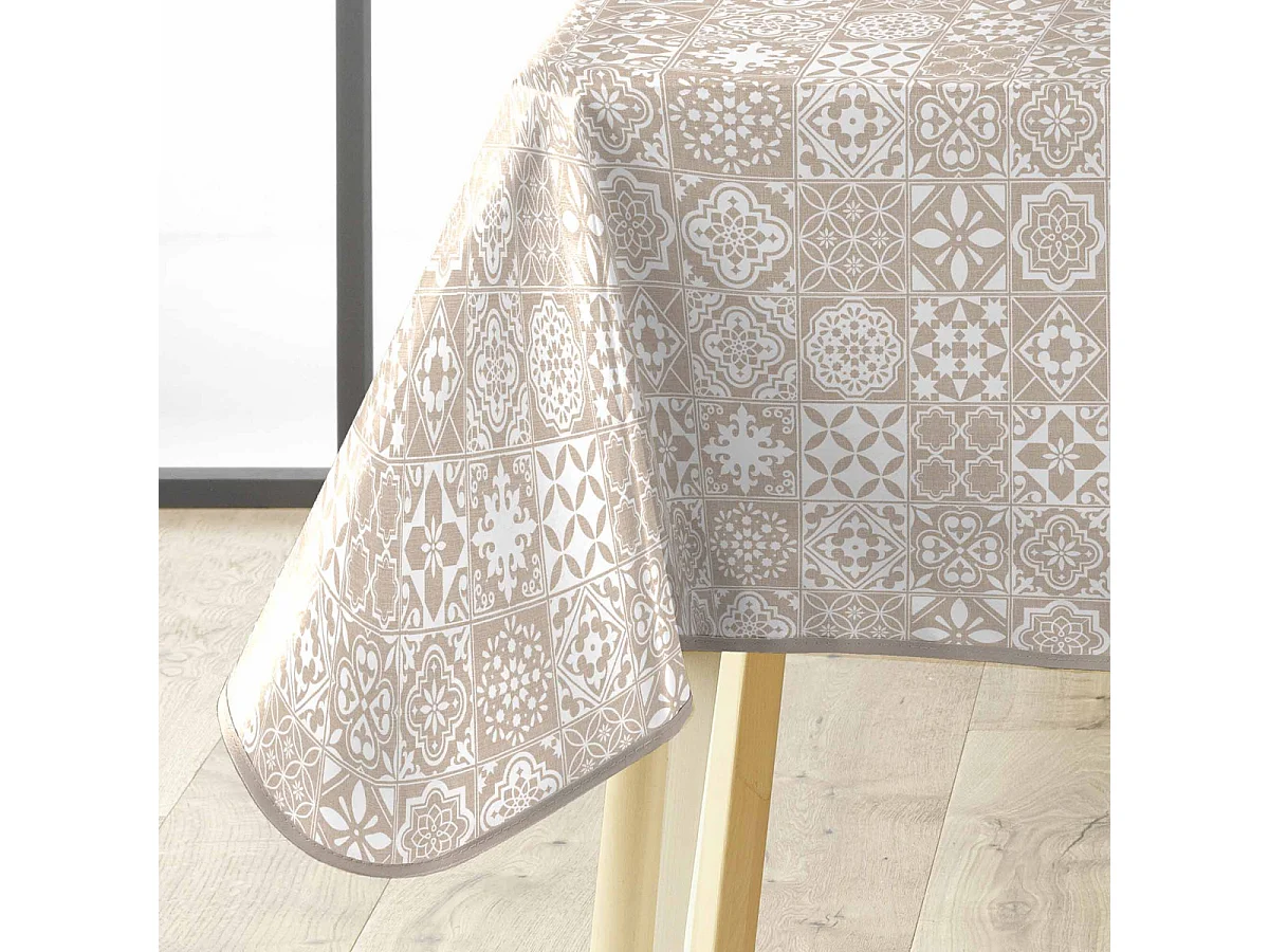 Nappe Toile Cirée "Carella" 140x240cm Beige & Blanc