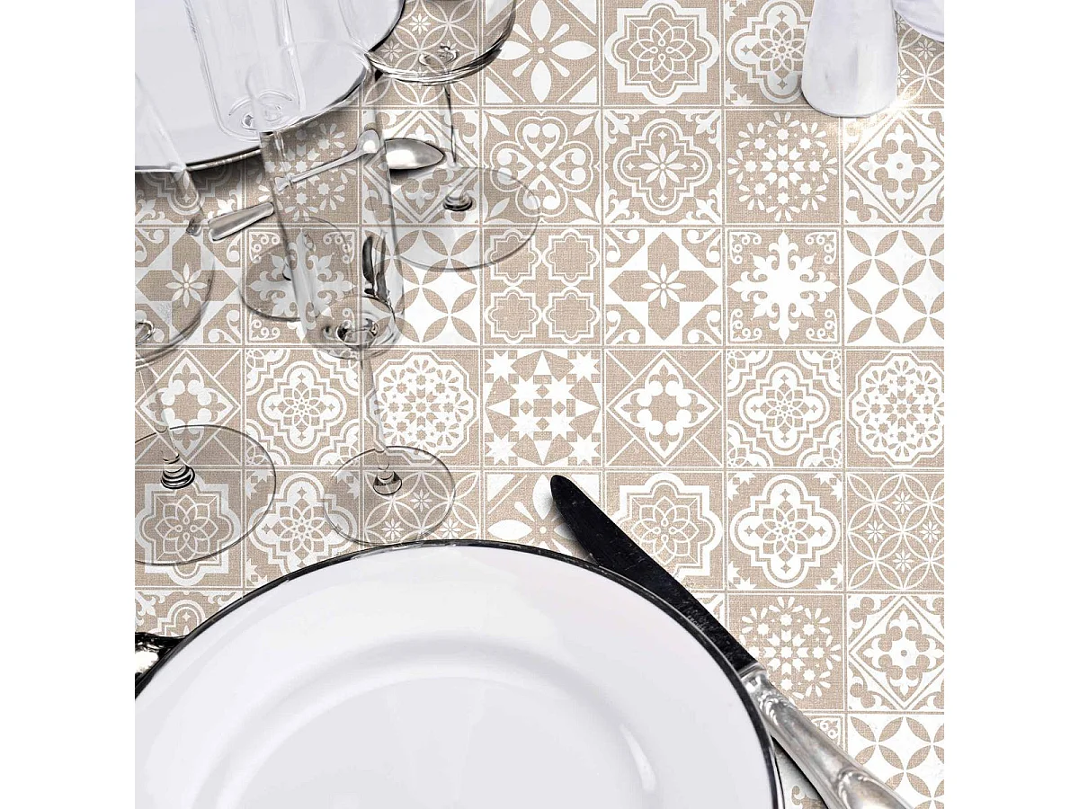 Nappe Toile Cirée "Carella" 140x240cm Beige & Blanc