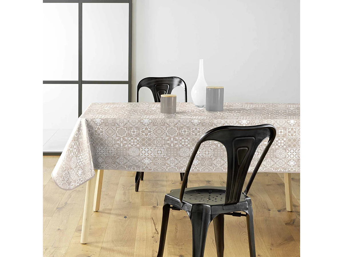 Nappe Toile Cirée "Carella" 140x240cm Beige & Blanc