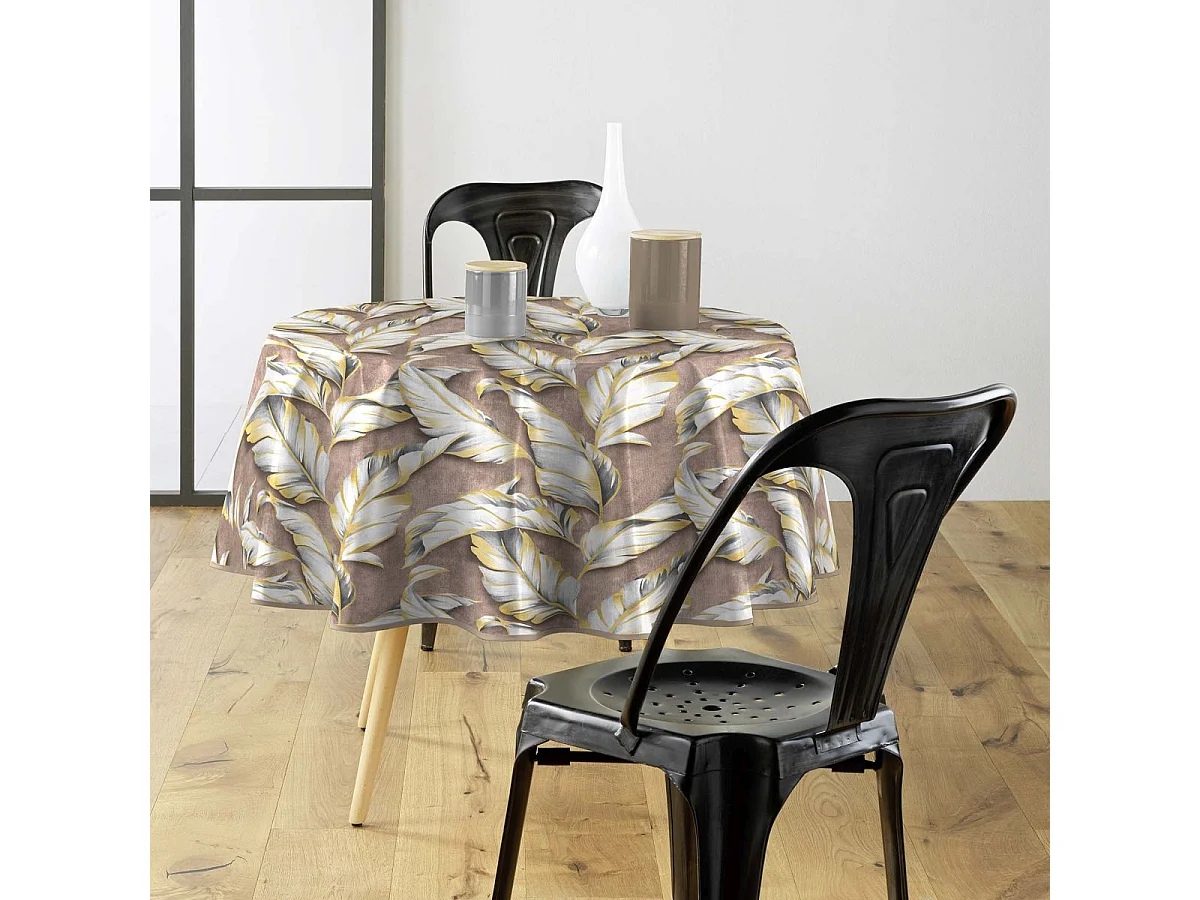 Nappe Toile Cirée Ronde "Ebany" 160cm Marron