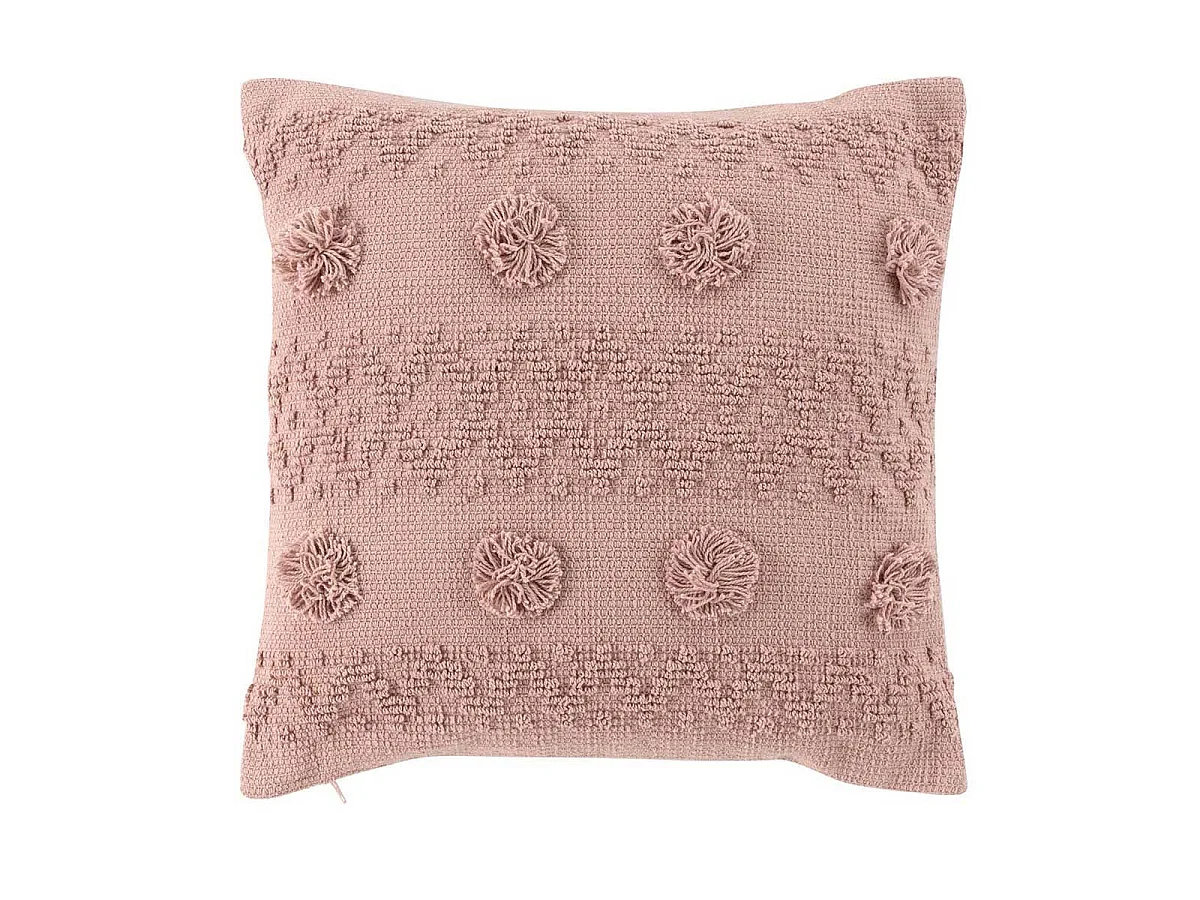 Coussin Déco à Pompons "Alenia" 40x40cm Rose