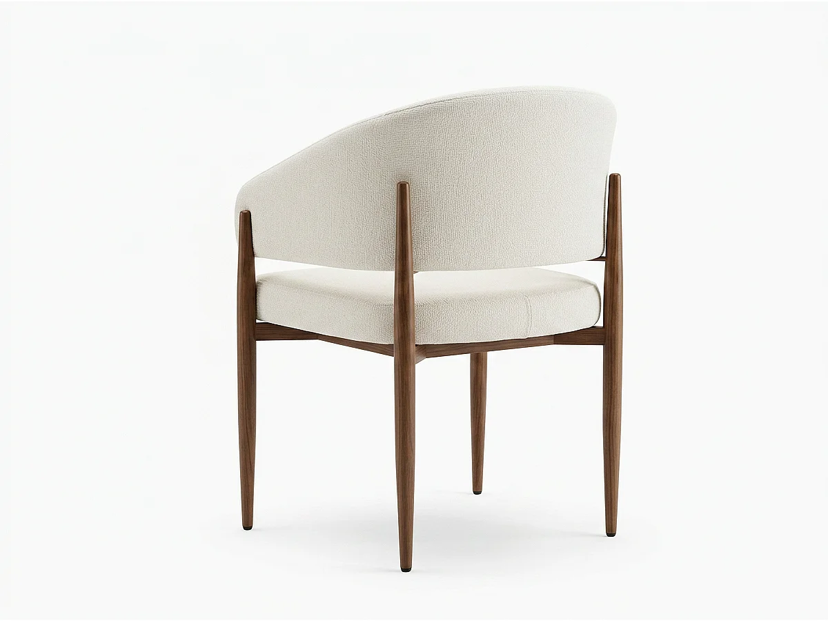 Lot de 6 chaises de salle à manger Charlie - Tissu Chenille Déperlant Blanc Cassé / Pieds finition Noyer