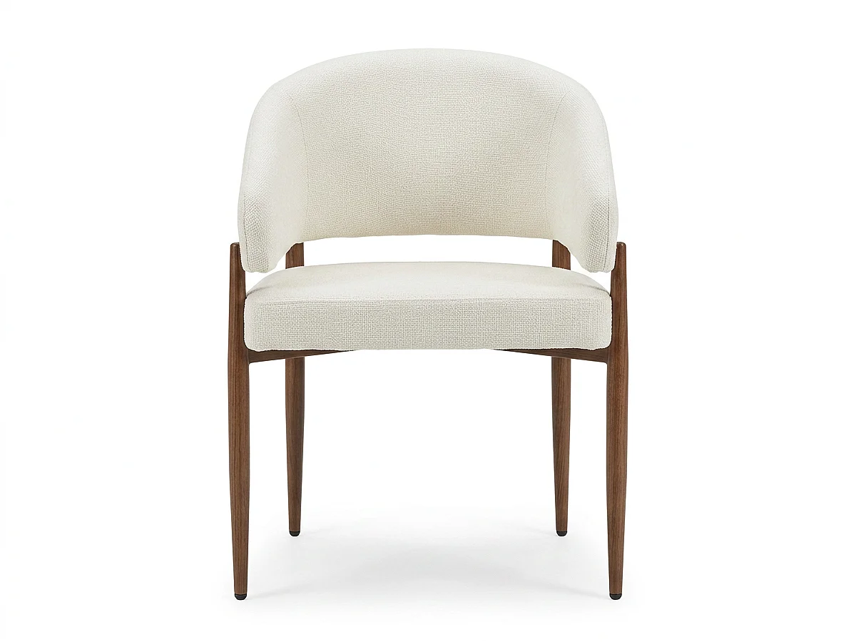 Lot de 6 chaises de salle à manger Charlie - Tissu Chenille Déperlant Blanc Cassé / Pieds finition Noyer