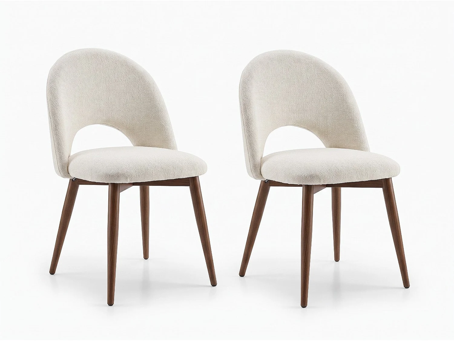 Lot de 8 chaises de salle à manger Houda  - Tissu Chenille Déperlant Blanc Cassé / Pieds finition Noyer
