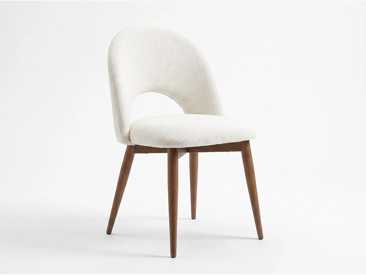 Lot de 8 chaises de salle à manger Houda  - Tissu Chenille Déperlant Blanc Cassé / Pieds finition Noyer
