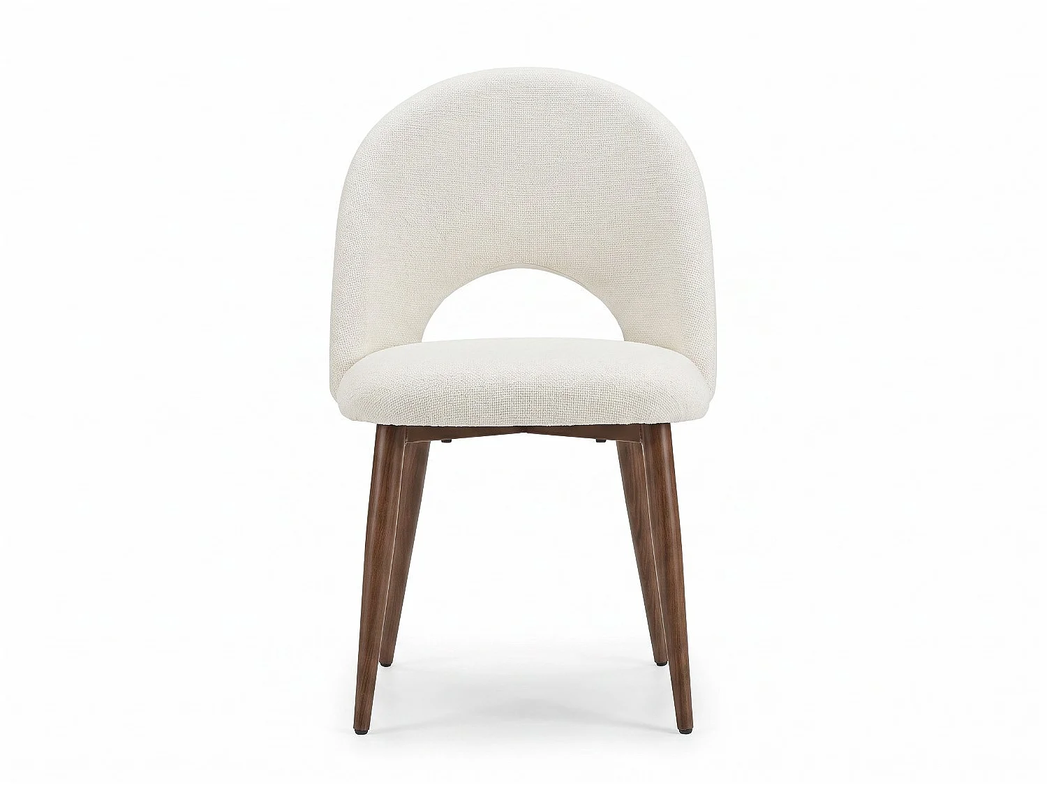 Lot de 8 chaises de salle à manger Houda  - Tissu Chenille Déperlant Blanc Cassé / Pieds finition Noyer