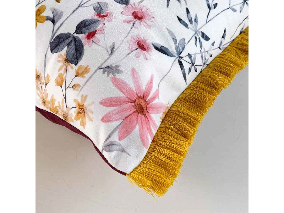 Coussin Déco en Velours "Florabella" 40x40cm Blanc