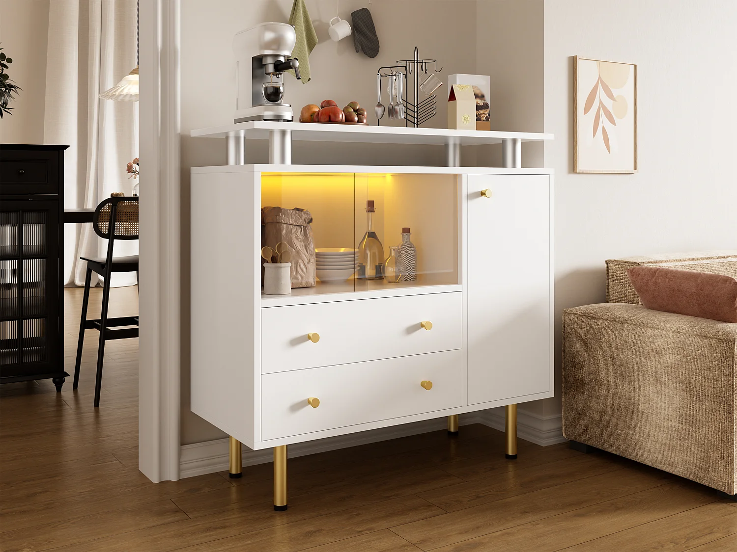 Vitrine 2 portes en verre avec éclairage LED – 80 x 35 x 80 cm – Panneaux de particules et verre – Blanc