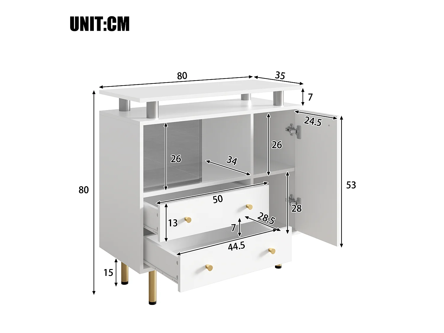 Vitrine 2 portes en verre avec éclairage LED – 80 x 35 x 80 cm – Panneaux de particules et verre – Blanc